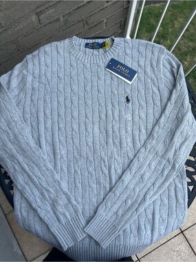 Ralph Lauren Light Gray Cable Crewneck Sweater